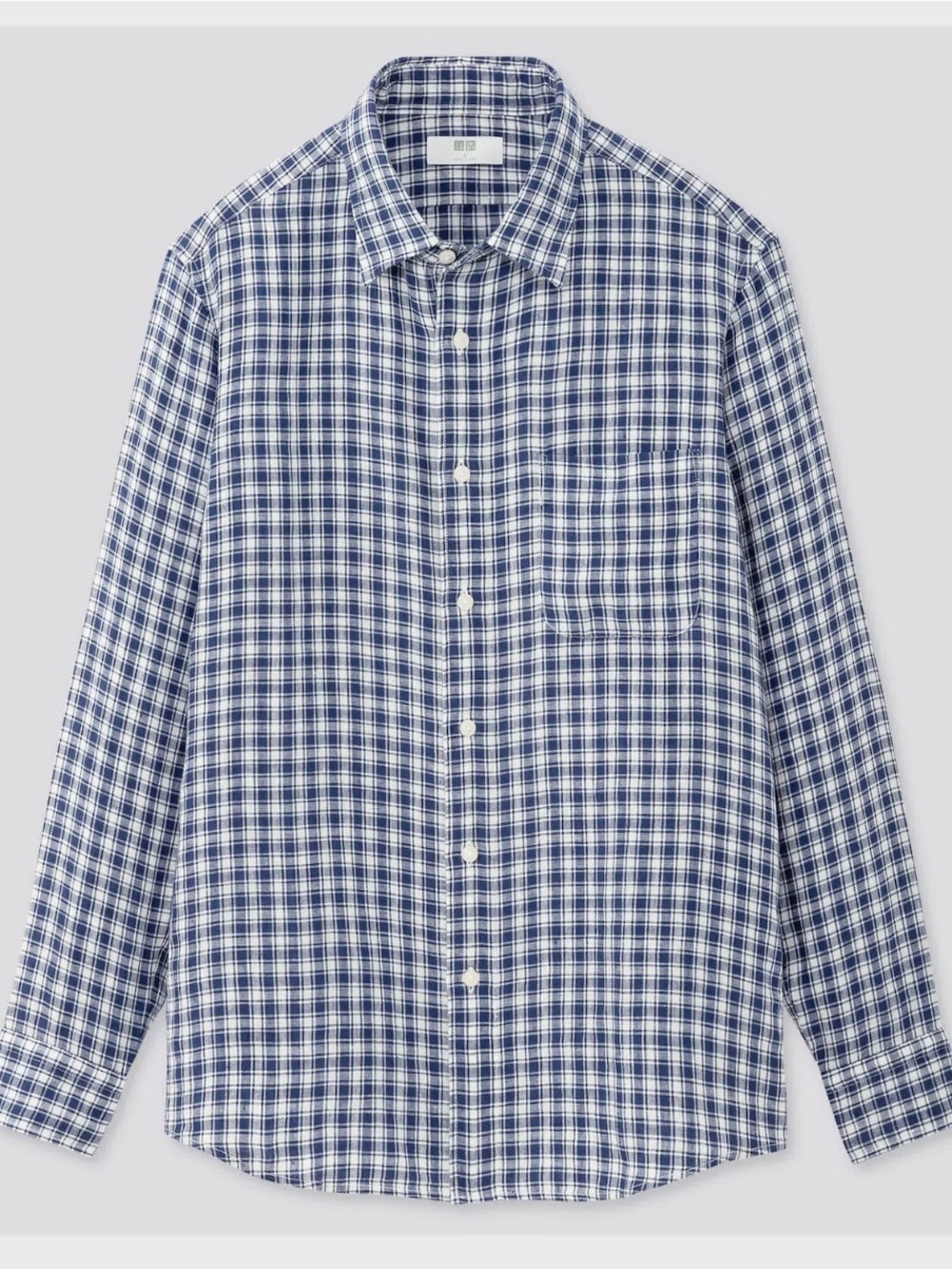 Uniqlo Men's Blue Plaid Button-Up Shirt